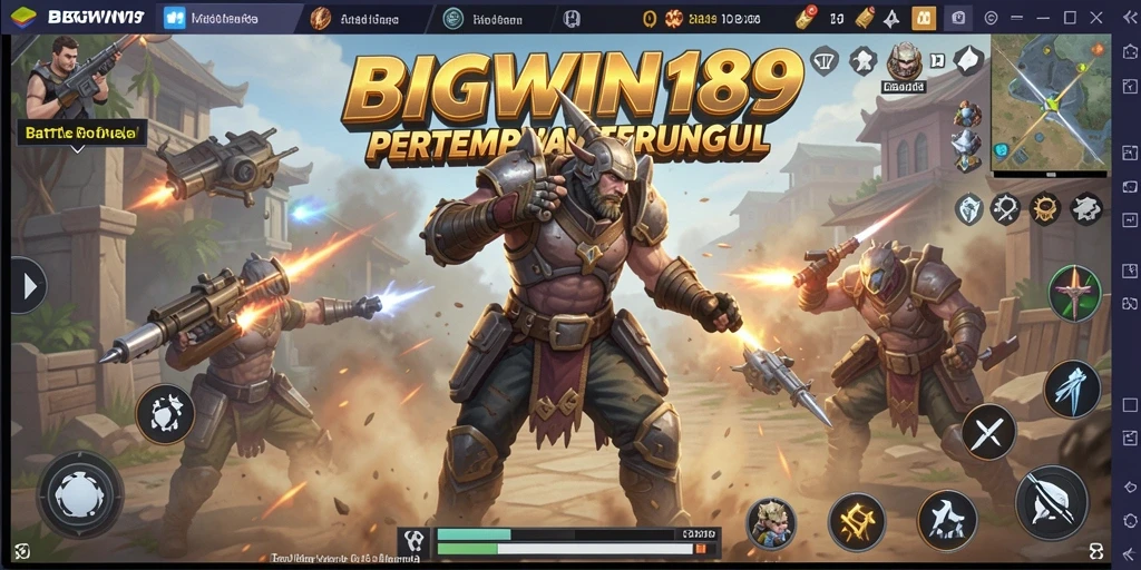 Screenshot utama menunjukkan aksi intens dalam permainan Battle Royale.