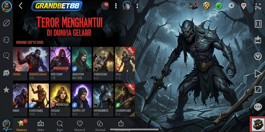 Screenshot gameplay GRANDBET88 menampilkan suasana Horror yang mencekam.