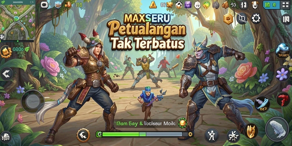 Screenshot gameplay MAXSERU yang menunjukkan aksi petualangan yang mendebarkan.