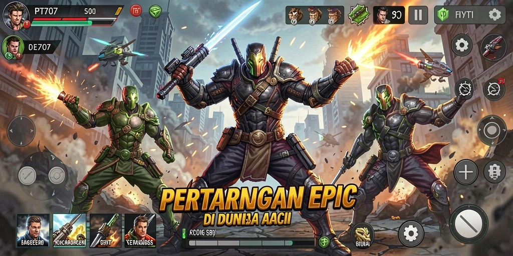 Tampilan seru dari gameplay PT707 dengan pertarungan aksi yang mendebarkan.