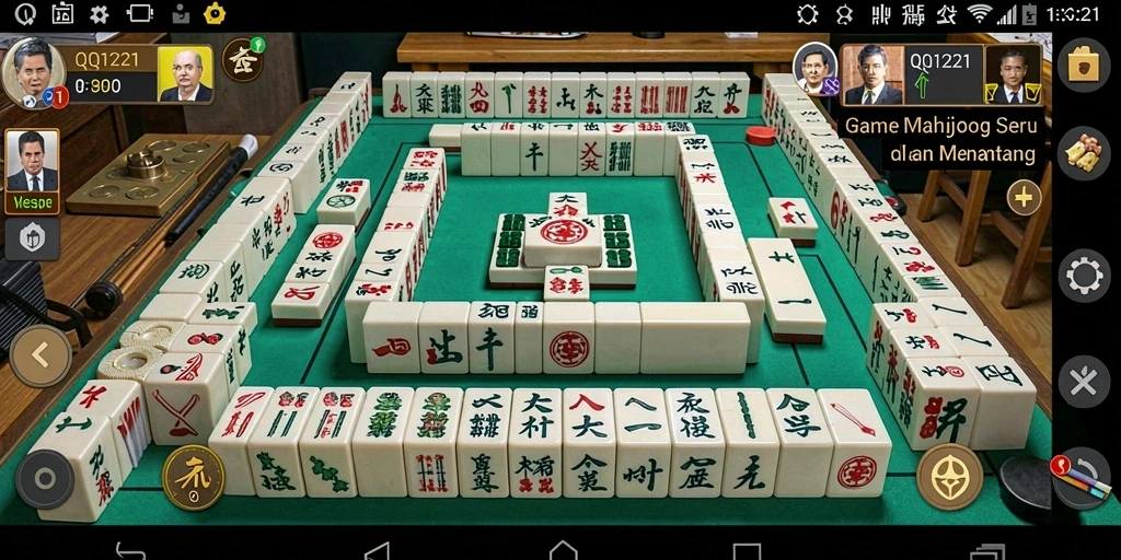 Tampilan gameplay menarik dari QQ1221 yang menunjukkan aksi Mahjong seru.