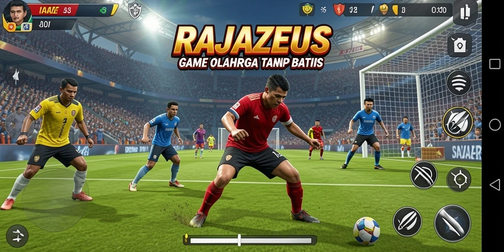 Screenshot menampilkan aksi seru dalam pertandingan olahraga RAJAZEUS.